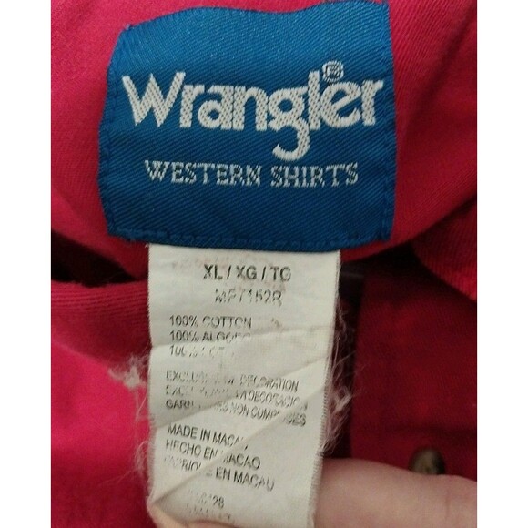 Wrangler Western Button Down Work Shirt Mens Cotton Long Sleeve Red Pockets XLT - Picture 7 of 7